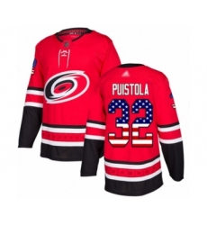 Men's Carolina Hurricanes #32 Patrik Puistola Authentic Red USA Flag Fashion Hockey Jersey