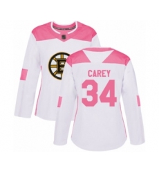 Women's Boston Bruins #34 Paul Carey Authentic White Pink Fashion Hockey Jersey