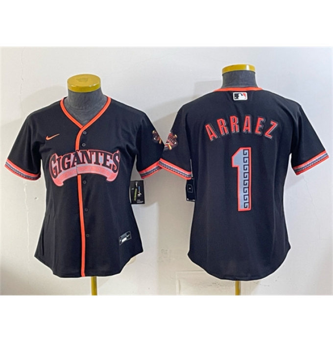 Women's San Francisco Giants #1 Luis Arraez Black 2026 Alternate Stadium Stitched Baseball Jersey(Run Small)