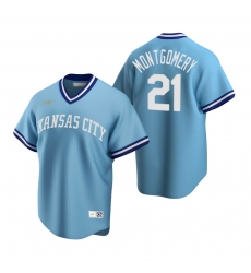 Men's Nike Kansas City Royals #21 Mike Montgomery Light Blue Cooperstown Collection Road Stitched Baseball Jersey
