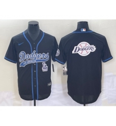Men's Los Angeles Dodgers Black Team Big Logo Cool Base Stitched Baseball Jersey2