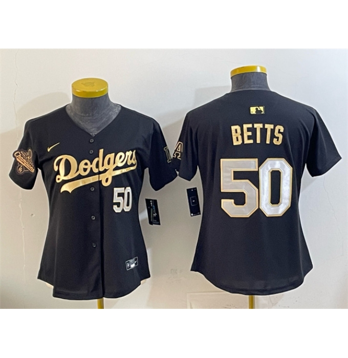 Youth Los Angeles Dodgers #50 Mookie Betts Black Gold 2025 World Series Champions Limited Stitched Baseball Jersey