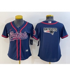 Women's New England Patriots #10 Mac Jones Navy Blue Team Big Logo With Patch Cool Base Stitched Baseball Jersey