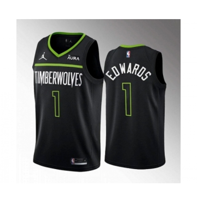 Men's Minnesota Timberwolves #1 Anthony Edwards Black City Stitched Jersey