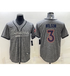 Men's Denver Broncos #3 Russell Wilson Grey Gridiron With Patch Cool Base Stitched Baseball Jersey
