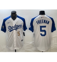 Mens Los Angeles Dodgers #5 Freddie Freeman Number White Blue Fashion Stitched Cool Base Limited Jersey