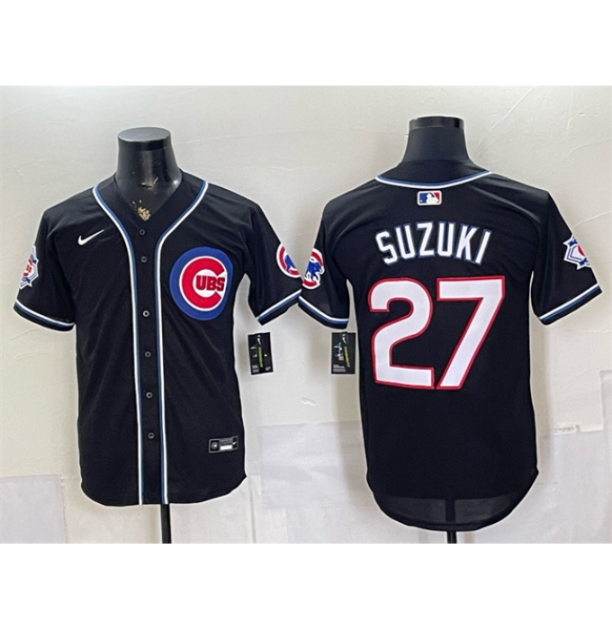Men's Chicago Cubs #27 Seiya Suzuki 150th Anniversary Black Out Style Vapor Premier Limited Stitched Baseball Jersey