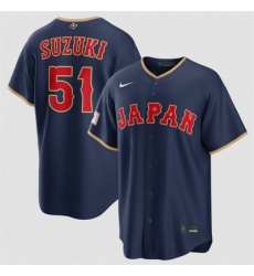 Men's Japan Baseball #51 Seiya Suzuki Navy 2026 World Baseball Classic Road Stadium Stitched Jersey