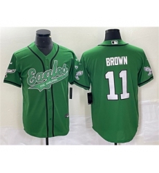 Men's Nike Philadelphia Eagles #11 A. J. Brown Green Cool Base Baseball Stitched Jersey