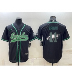 Men's Philadelphia Eagles #11 AJ Brown Black Team Big Logo With Patch Cool Base Stitched Baseball Jersey