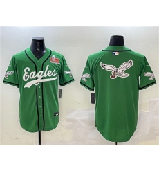 Men's Philadelphia Eagles Team Big Logo Green 2025 Super Bowl LIX Stitched Baseball Jersey