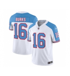Men's Nike Tennessee Titans #16 Treylon Burks White Blue 2023 F.U.S.E. Vapor Limited Throwback Football Stitched Jersey