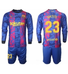 Men 2021-2022 Club Barcelona Second away blue Long Sleeve 23 Soccer Jersey