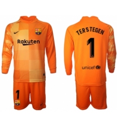 Men 2021-2022 Club Barcelona orange red goalkeeper Long Sleeve 1 Soccer Jersey
