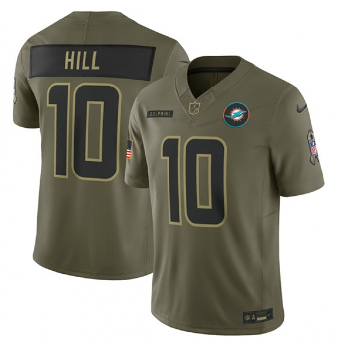 Men's Miami Dolphins #10 Tyreek Hill Olive 2025 F.U.S.E. Salute to Service Limited Football Stitched Jersey