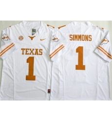 Men's Texas Longhorns #1 Colin Simmons White 2026 F.U.S.E. Stitched Jersey