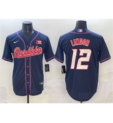 Men's Puerto Rico Baseball #12 Francisco Lindor Navy 2023 World Baseball Classic Stitched Jersey