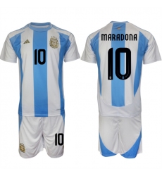 Men's Argentina #10 Diego Maradona White Blue 2024-25 Home Soccer Jersey Suit