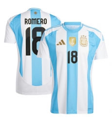 Men's Argentina #18 Cristian Romero 2024 White Home Soccer Jersey