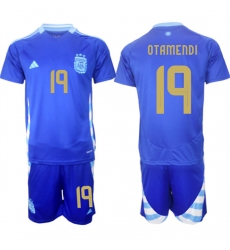 Men's Argentina #19 Nicolás Otamendi Blue 2024-25 Away SoccerJersey Suit