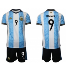 Men's Argentina #9 Higuain White Blue Home Soccer Jersey Suit