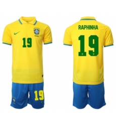 Men's Brazil #19 Raphinha Yellow Home Soccer Jersey Suit