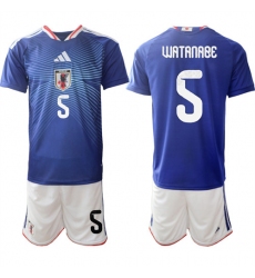 Men's Japan #5 WATANABE National Team FIFA x World Cup 2026 Home Blue On Field Jersey