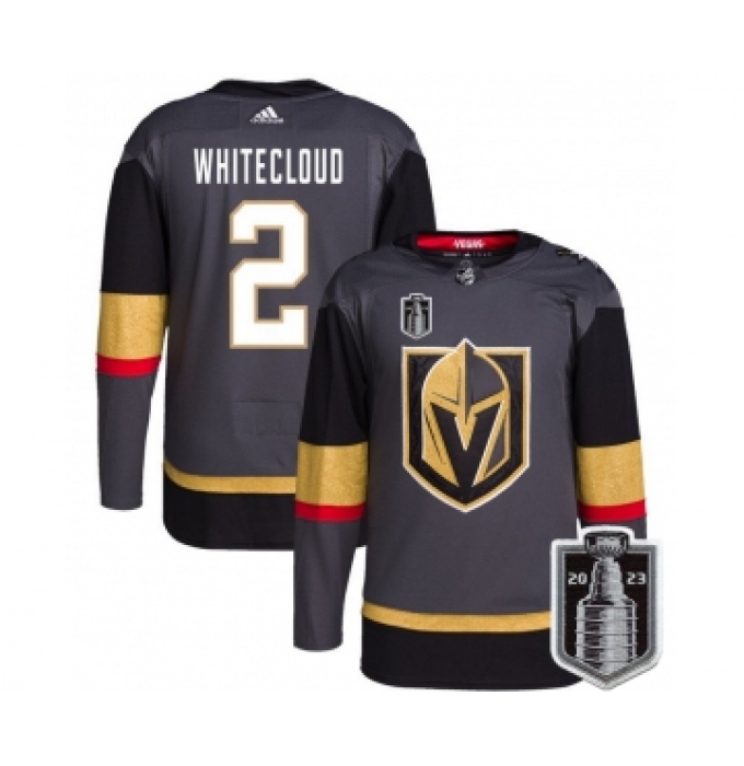 Men's Vegas Golden Knights #2 Zach Whitecloud Gray 2023 Stanley Cup Final Stitched Jersey