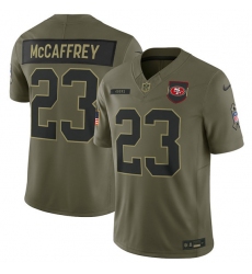 Men's San Francisco 49ers #23 Christian McCaffrey Olive 2025 Salute to Service Limited Football Stitched Jersey