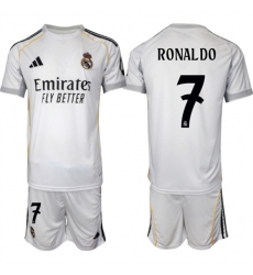 Men's Real Madrid #7 Ronaldo 25-26 White Home Soccer Jersey Suit