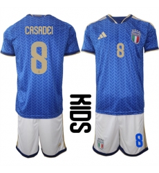 Youth Italy #8 CASADEI National Team FIFA x World Cup 2026 Home Blue On Field Kids Jerseys