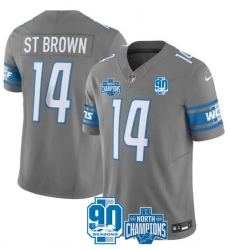 Men's Detroit Lions #14 Amon-Ra St. Brown Gray 2023 90th Anniversary North Division Champions Limited Stitched Jersey