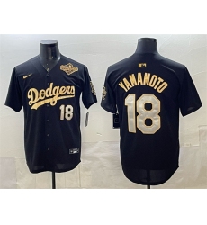 Men's Los Angeles Dodgers #18 Yoshinobu Yamamoto Black Gold 2025 World Series Limited Stitched Baseball Jersey