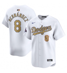 Men's Los Angeles Dodgers #8 Enrique Hernández White 2025 Gold Collection Limited Stitched Baseball Jersey