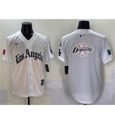 Men's Los Angeles Dodgers Team Big Logo White Mexico 2025 LA Gothic Style With Fernando Vapor Premier Limited Stitched Baseball Jersey