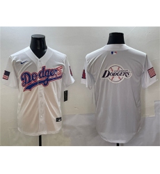 Men's Los Angeles Dodgers Team Big Logo White With American Flag Limited Stitched Baseball Jersey