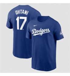 Men's Los Angeles Dodgers #17 Shohei Ohtani Royal 2025 World Series Champions Name & Number T-Shirt
