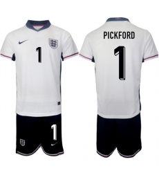 Men's England #1 Jordan Pickford 2024-25 White Home Soccer Jersey Suit