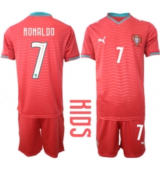 Youth Portugal #7 RONALDO National Team FIFA x World Cup 2026 Home Red On Eusebio special edition Kids Jerseys