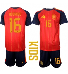 Youth Spain #16 RODRIGO National Team FIFA x World Cup 2026 Home Red On Field Kids Jerseys