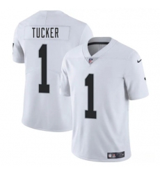 Men's Las Vegas Raiders #1 Tre Tucker White 2025 Vapor Football Stitched Jersey