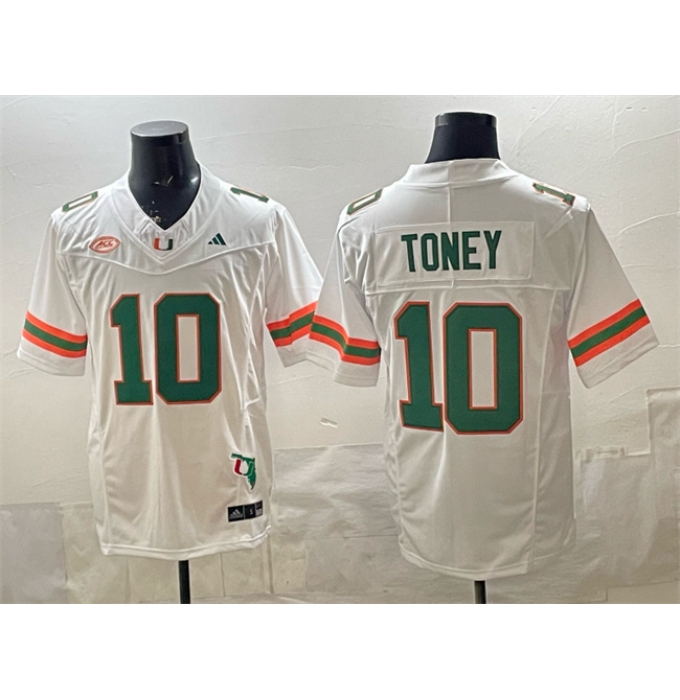 Men's Miami Hurricanes #10 Malachi Toney White F.U.S.E. Florida Patch Stitched Football Jersey