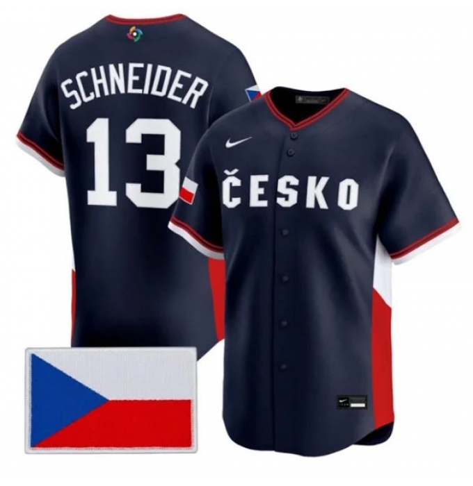 Men's Czech Republic Baseball #13 Martin Schneider Nike Navy 2026 World Baseball Classic Jersey