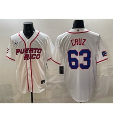 Men's Puerto Rico Baseball #63 Fernando Cruz White 2026 World Baseball Classic Home Stadium Stitched Jersey