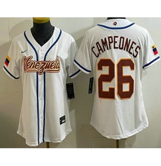 Women's Venezuela #26 Campeones White 2026 World Baseball Classic Cool Base Jersey