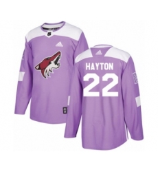 Youth Adidas Arizona Coyotes #22 Barrett Hayton Authentic Purple Fights Cancer Practice NHL Jersey