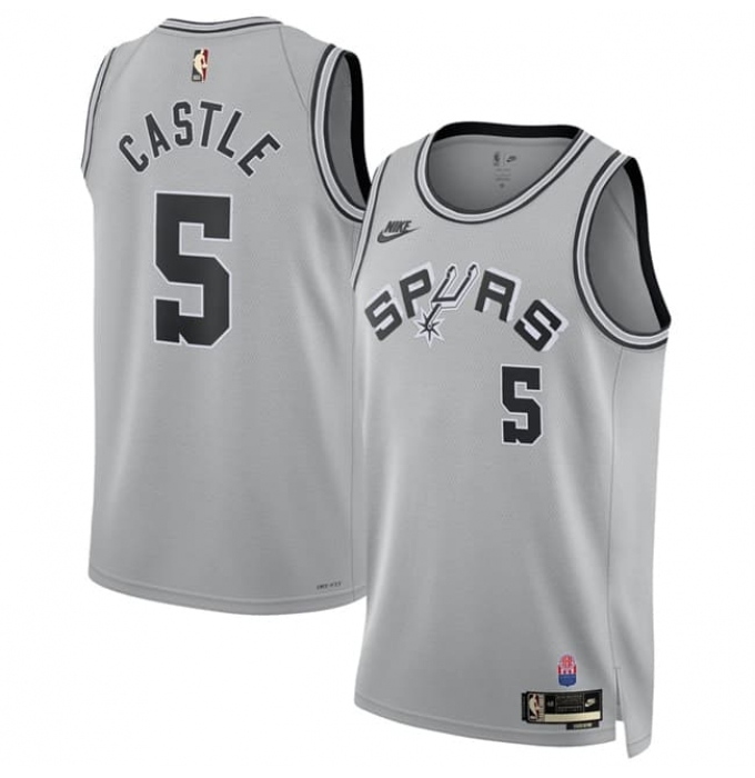 Men's San Antonio Spurs #5 Stephon Castle Silver 2026-27 Classic Edition Stitched Basketball Jersey