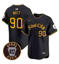 Men Pittsburgh Steelers 90 T J Watt Black 412 Vapor Premier Limited Stitched Baseball Jersey