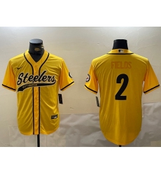 Men's Pittsburgh Steelers #2 Justin Fields Yellow With Cool Base Stitched Baseball Jersey