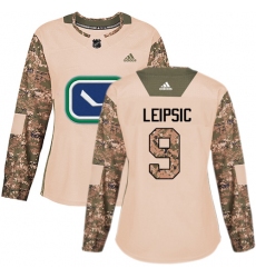 Women's Adidas Vancouver Canucks #9 Brendan Leipsic Authentic Camo Veterans Day Practice NHL Jersey